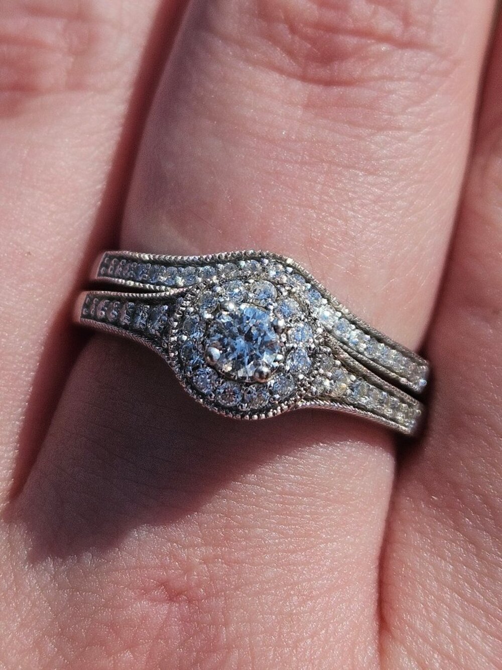 10K White Gold Diamond Halo Loose Wedding Set Engagement Ring 0.85TCW Size 9.5